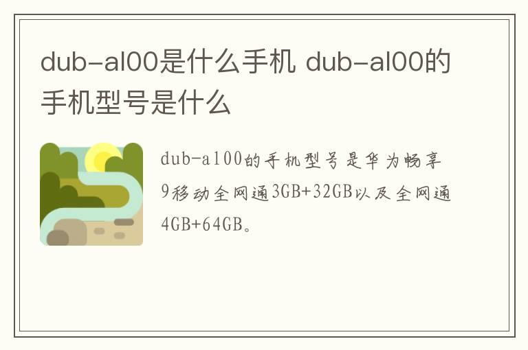 dub-al00是什么手机？dub-al00的手机型号是什么