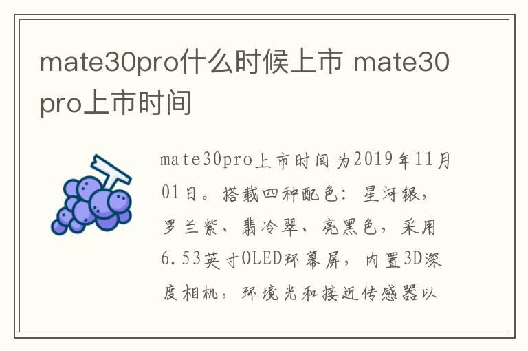 mate30pro什么时候上市？mate30pro上市时间