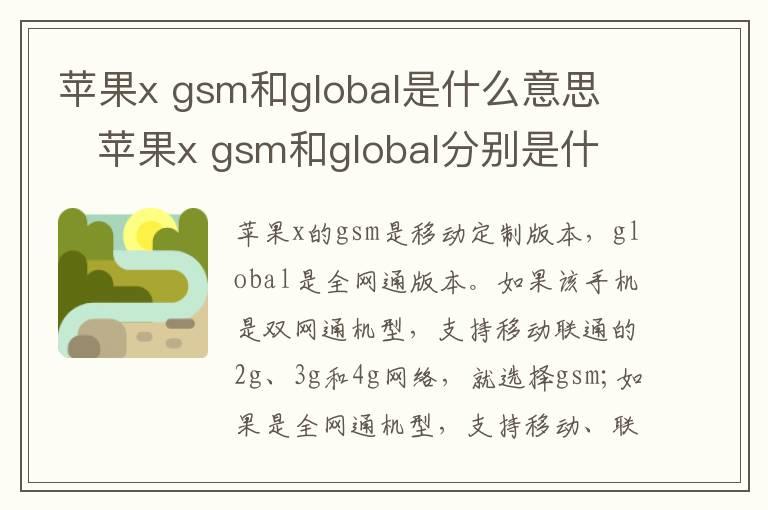 苹果x？gsm和global是什么意思？？？？苹果x？gsm和global分别是什么意思